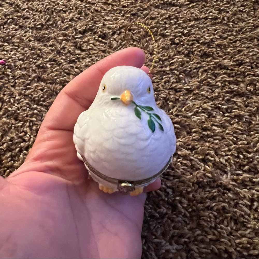 Porcelain Dove Christmas Trinket Box Ornament